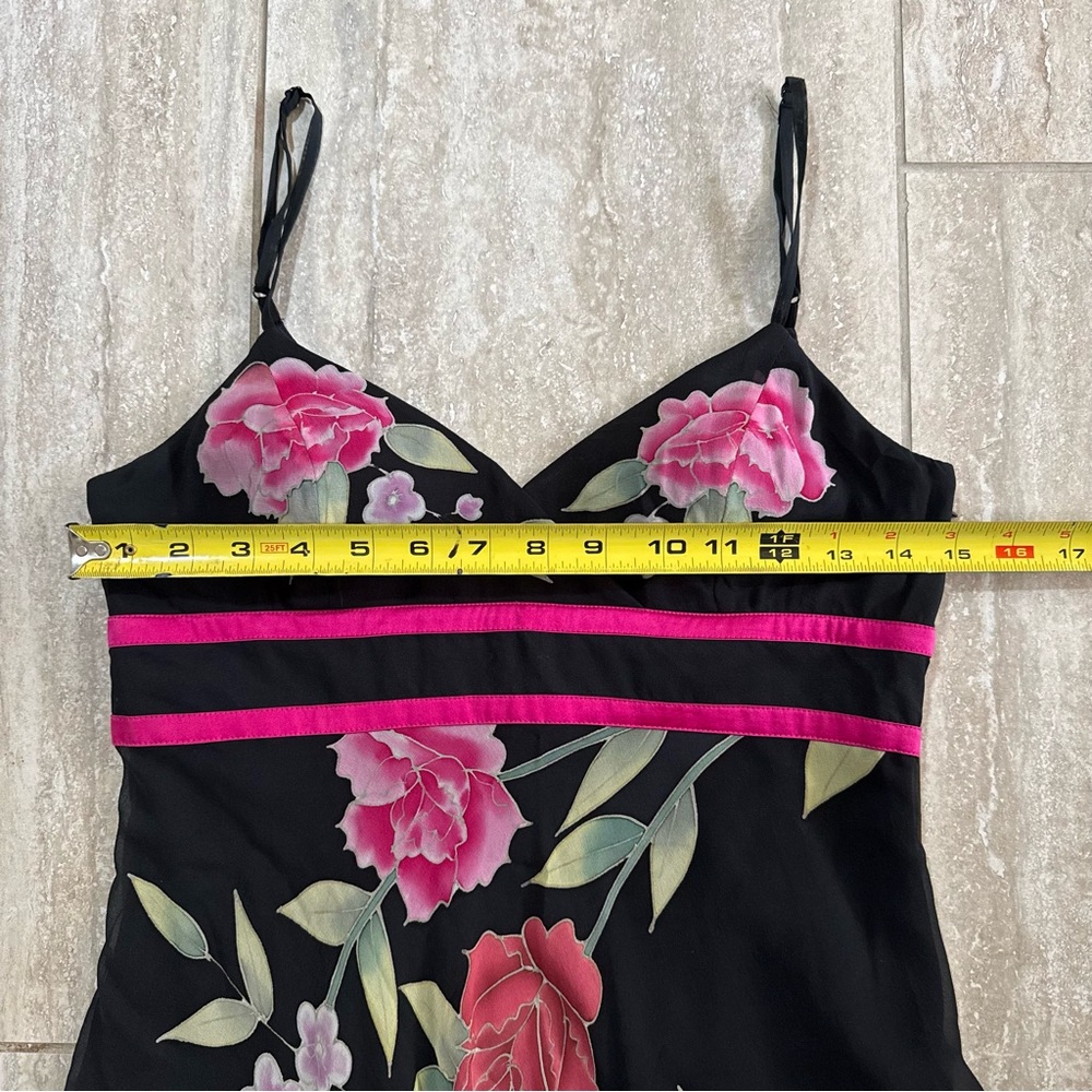 Sue Wong Vintage Y2K Silk Slip Dress Rose Floral print Black/ red Ombré Size 6 - Picture 7 of 8